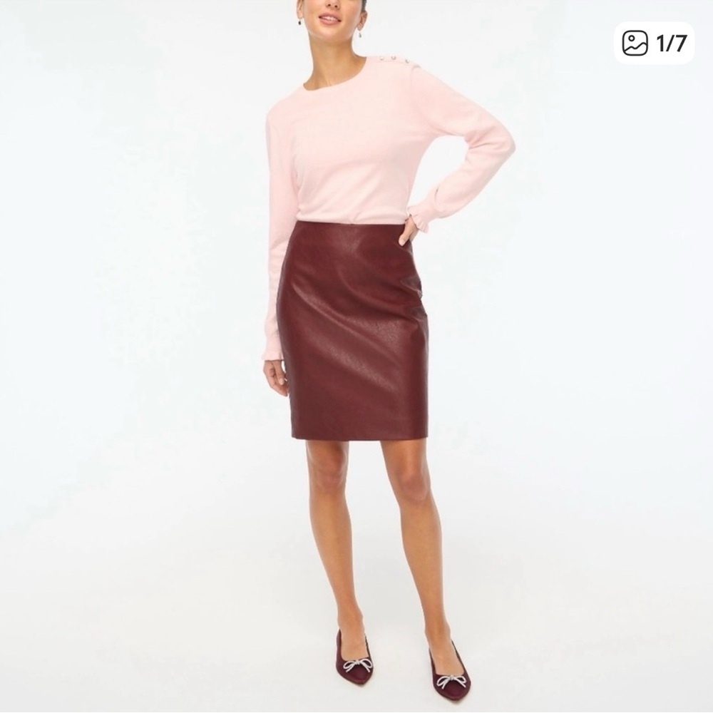 NWT J. Crew Burgundy Vegan Leather Pencil Skirt